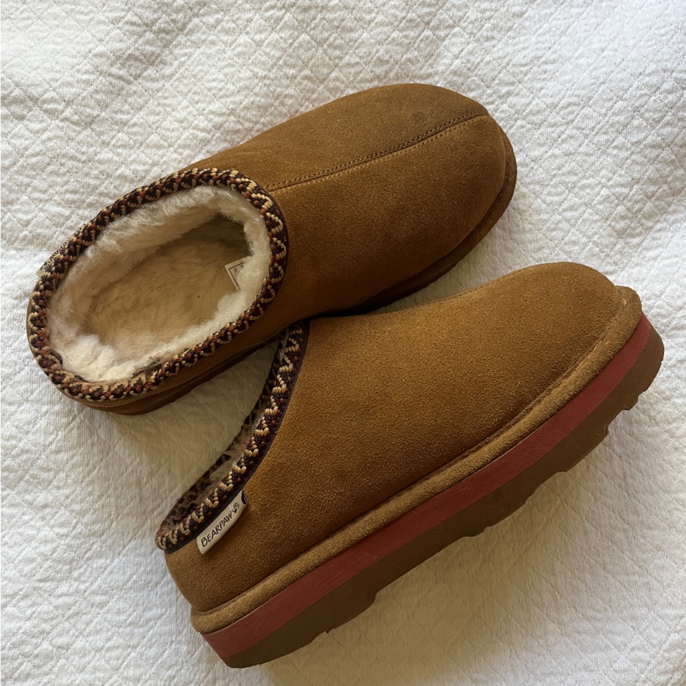 Bearpaw Martis Hickory Suede Shearling Slippers Mules Women’s Size 7
